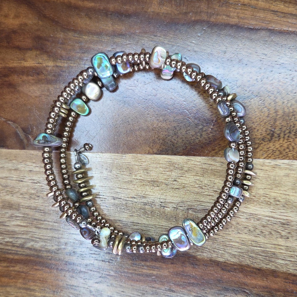 Silpada Sterling Silver, Bronze, Abalone Shell Wrap Bracelet B1706